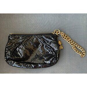Henri Bendel Iconic 712 Fifth 5th Avenue Black Reptile? Leather Wristlet Clutch